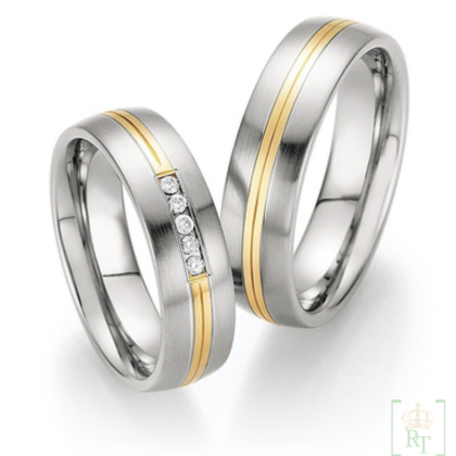 Trouwringen staal-goud 14k 88-60030-060+88-60040-060
