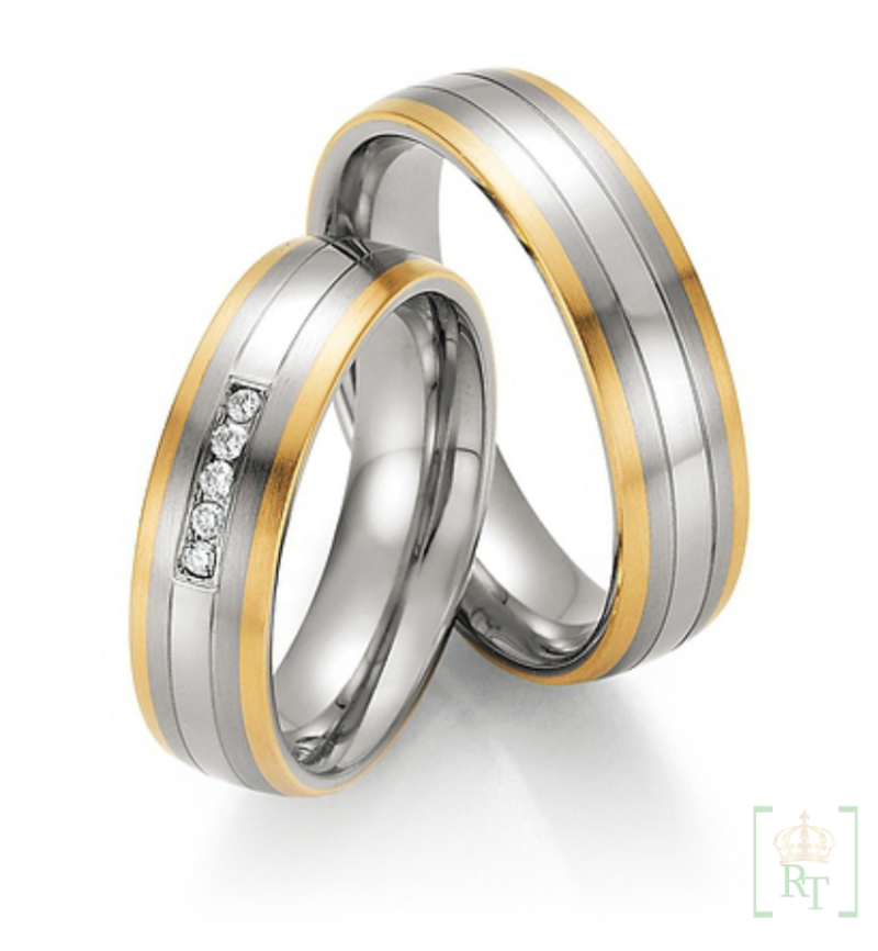 Trouwringen staal-goud 14k 88-60090-060+88-60100-060